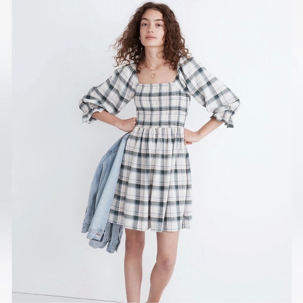 Madewell Lucie Elbow-Sleeve Smocked Mini
Dress in Lebaum Plaid XXL - Picture 2 of 8